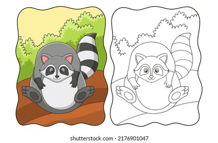 cartoon illustration raccoon that looks full from eating too much and can't do anything book or page for kids
