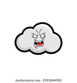 Cartoon illustration of an Rage cloud with expressive eyes and mouth, perfect for weather-related designs or emotive graphics.