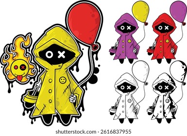 Cartoon illustration of a raincoat and a balloon, vector, eps 10, editable.