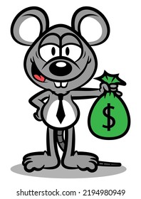 Cartoon illustration of Rat holding a sack of money, best for sticker, logo, and mascot with fight corruption themes