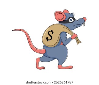 cartoon illustration of rat stealing money vector