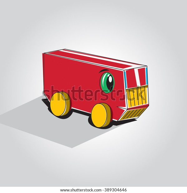 Cartoon illustration of rectangle shaped funny\
red car comic character. Basic geometric shaped car character for\
children education.