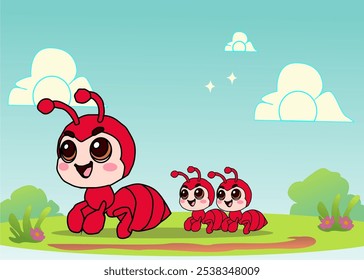 Cartoon illustration of a red ant