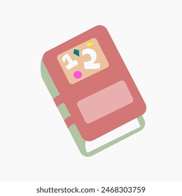 cartoon illustration of a red book with number on cover isolated on white background