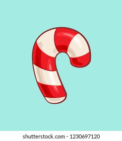 Cartoon Illustration of a Red Candy Cane. Vector Icon: Lines, Color, Shadows and Lights neatly in well-defined layers & groups