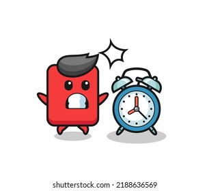 Cartoon Illustration of red card is surprised with a giant alarm clock , cute style design for t shirt, sticker, logo element