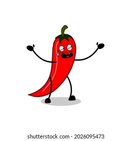 cartoon illustration of red chili with a crying expression. chili icon design