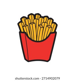 Una ilustración de dibujos animados de un contenedor rojo lleno de papas fritas amarillas
