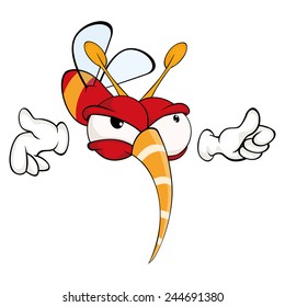 Cartoon illustration of a red fly insect for a computer game 