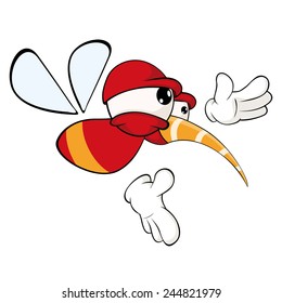 Cartoon illustration of a red fly insect for a computer game 