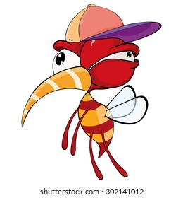 Cartoon illustration of a red fly insect