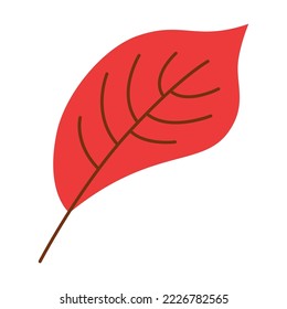 Cartoon illustration of red leaf. Autumn symbol. Foliage, fall decoration, September concept