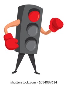 Cartoon illustration of red light wearing boxing gloves