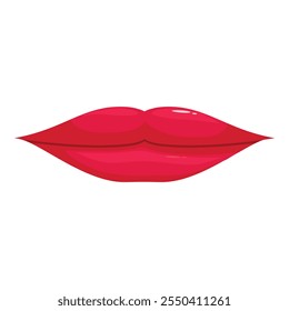 Cartoon illustration of red lips, representing beauty, sensuality, and cosmetics, isolated on white