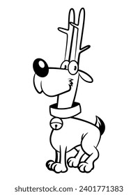 Cartoon illustration of Red Nose Reindeer wearing necklace with bells. Best for coloring book, outline, and logo with christmas themes