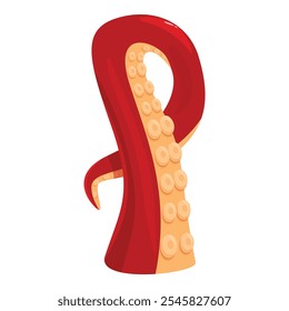 Cartoon illustration of a red octopus tentacle twisting and reaching out, isolated on a white background