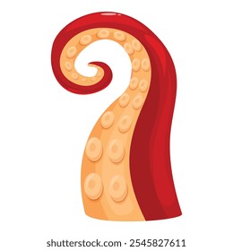 Cartoon illustration of a red octopus tentacle curling in a spiral shape, isolated on white background