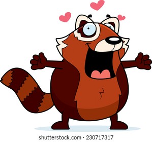 A cartoon illustration of a red panda ready to give a hug.