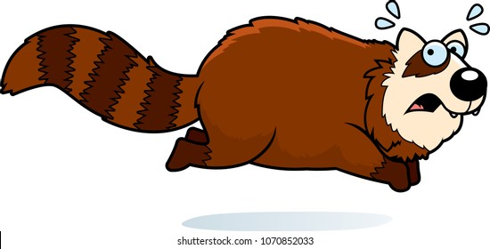A cartoon illustration of a red panda running away.
