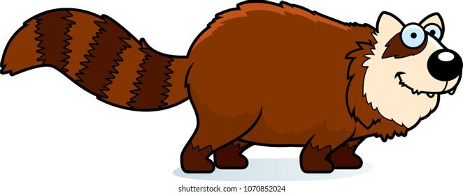 A cartoon illustration of a red panda smiling and standing.