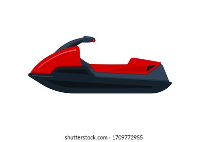 Cartoon illustration of red Personal Watercraft isolated on white background. Summer rest, extreme sport