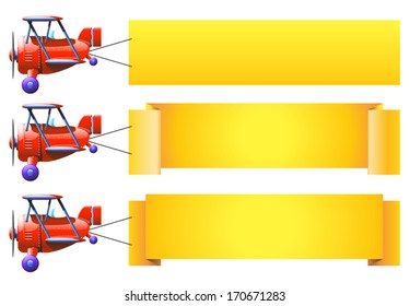 cartoon illustration of red plane with label for advertisement