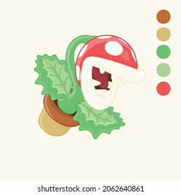 Cartoon illustration of a red predatory flower in a pot of teeth