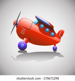 cartoon illustration of red single airplane standing at floor with shadow