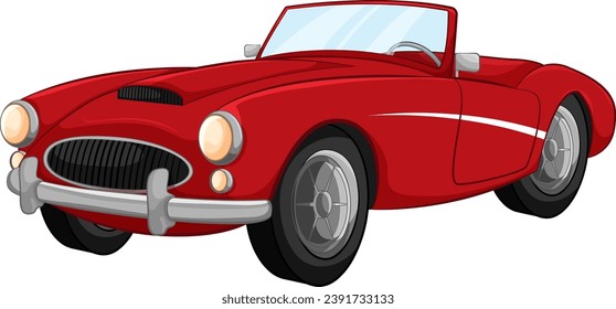 A cartoon illustration of a red vintage convertible car isolated on a white background