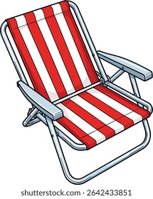 Cartoon illustration of a red and white striped beach chair, perfect for relaxation and leisure