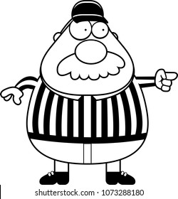 A cartoon illustration of a referee pointing.