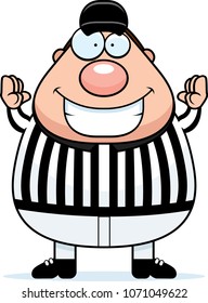 A cartoon illustration of a referee signaling a touchdown.