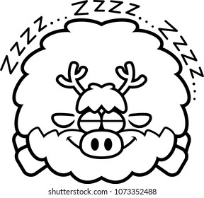 A cartoon illustration of a reindeer sleeping.