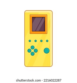 Cartoon illustration of a retro toy. A console, a computer game, a joystick. Vector isolated icon