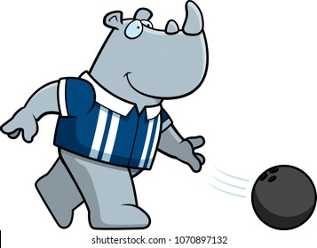 A cartoon illustration of a rhino bowling a ball.