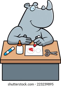 A cartoon illustration of a rhino doing arts and crafts.