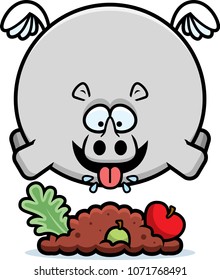 A cartoon illustration of a rhino eating.