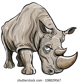 Cartoon illustration of a rhino. Isolated