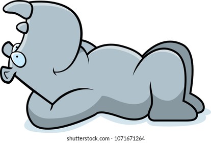 A cartoon illustration of a rhinoceros laying down and resting.