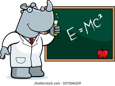 A cartoon illustration of a rhinoceros scientist.