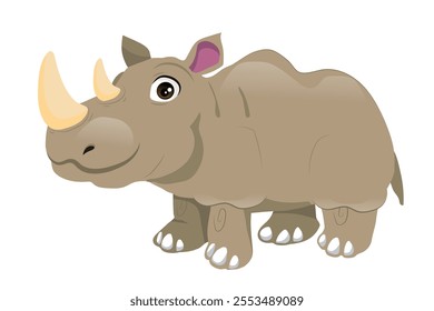 Cartoon Illustration Of A Rhinoceros, vector illustration .