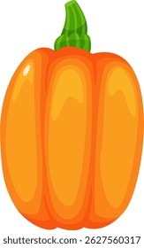 Cartoon illustration of a ripe pumpkin with a green stem standing on a white background. Showcasing its vibrant orange color and smooth texture. Perfect for autumnal designs and harvest celebrations