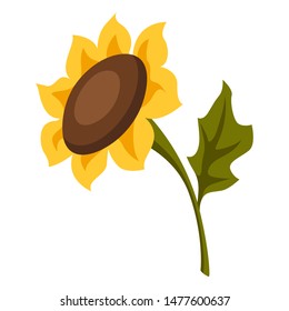 Cartoon illustration of ripe sunflower. Autumn plant.