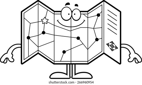 A cartoon illustration of a road map looking happy.