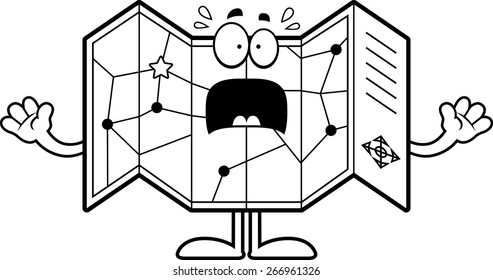 A cartoon illustration of a road map looking scared.