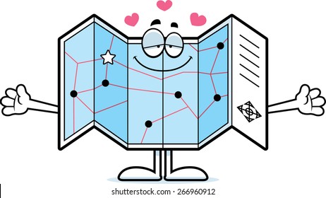 A cartoon illustration of a road map ready to give a hug.