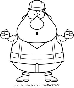 A cartoon illustration of a road worker looking confused.