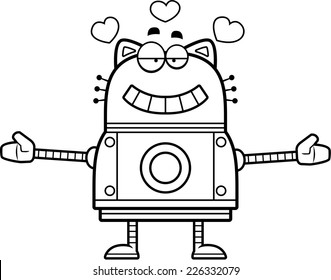 A cartoon illustration of a robot cat ready to give a hug.