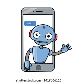 cartoon illustration robot come out of smart phones