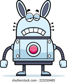 A cartoon illustration of a robot rabbit looking sad.